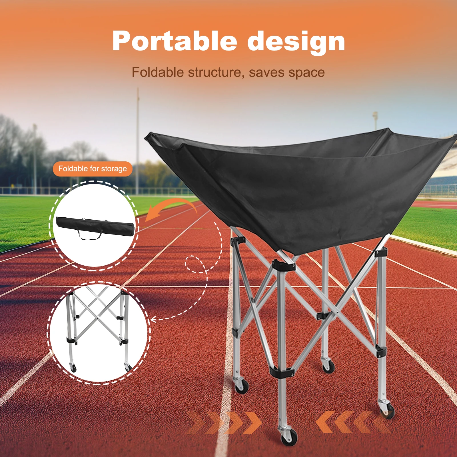 Metal Folding Sports Ball Cart with Wheels for Volleyball Tennis Basketball