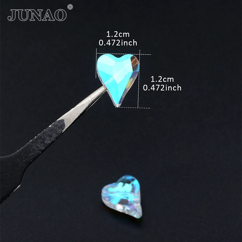 JUNAO 크리스탈 AB 유리 하트 라인스톤 비즈, DIY 팔찌 원피스 공예용, 재봉 크리스탈 스트라스, 최고 품질, 12mm, 60 개