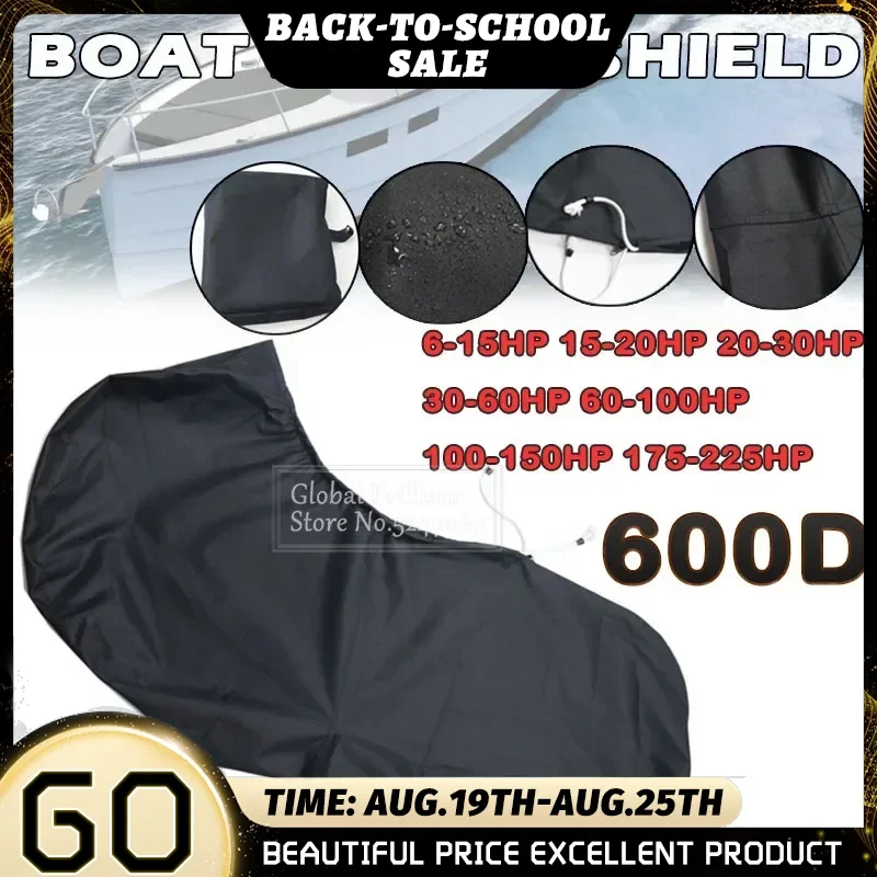 600D Boat Full Outboard Engine Motor Cover Protection Black For 6-225HP Motor Waterproof Anti-scratch Sunsh ade Dust-proof