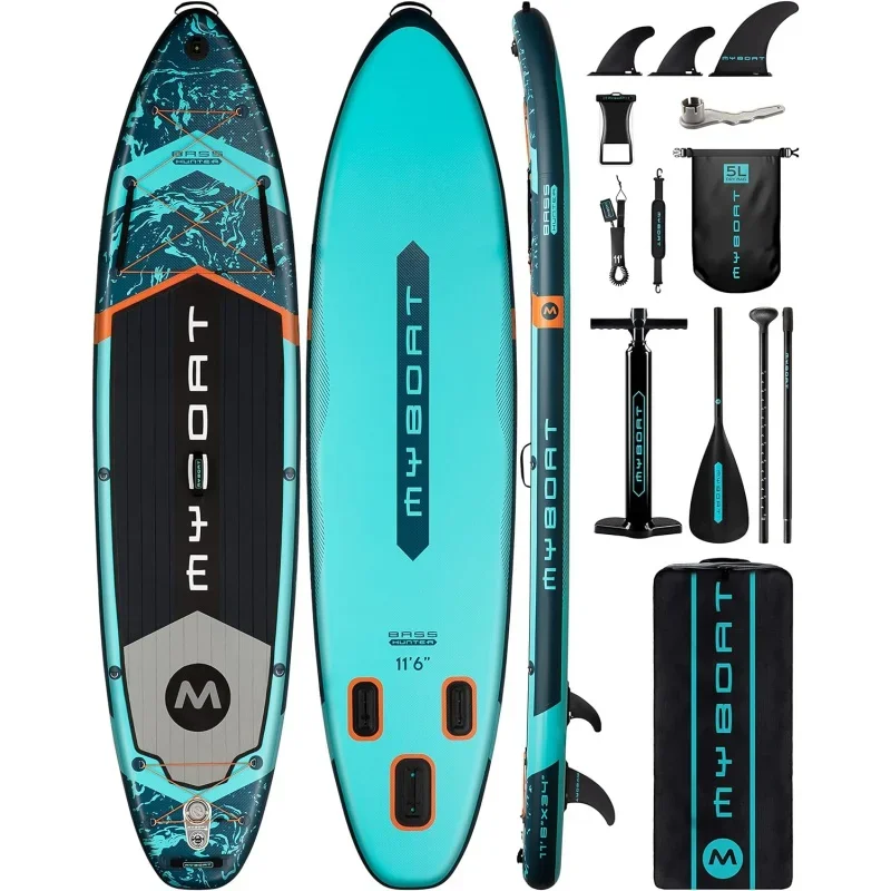 

11'6"×34"×6" Extra Wide Inflatable Paddle Board, Stand Up Paddle Board for Fishing, Sup Board with 3 Removable Fins, Dual Bungee