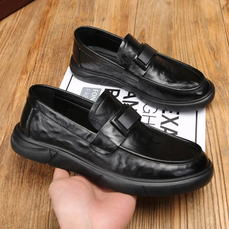 New Shoes for Men Genuine Leather Casual Shoes Spring Flat Shoes Street Fashion Comfortable Slip-on Loafers 2