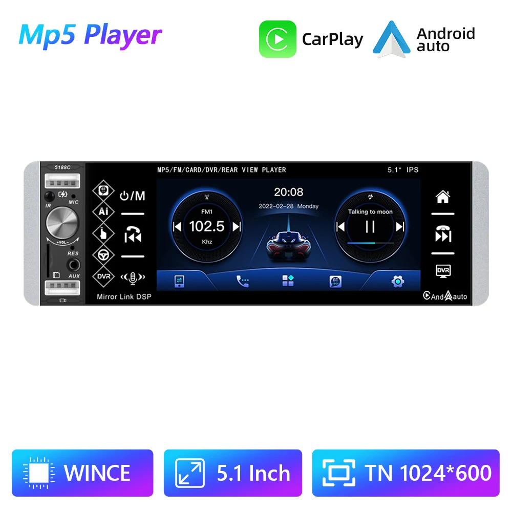 pioneer car audio Podofo 1din MP5 Player Touch Car Radio RDS AM FM 4-USB 5.1 Inches Support Android Mirrorlink Bluetooth Carplay Autoradio DVR car audio installation near me Car Radios