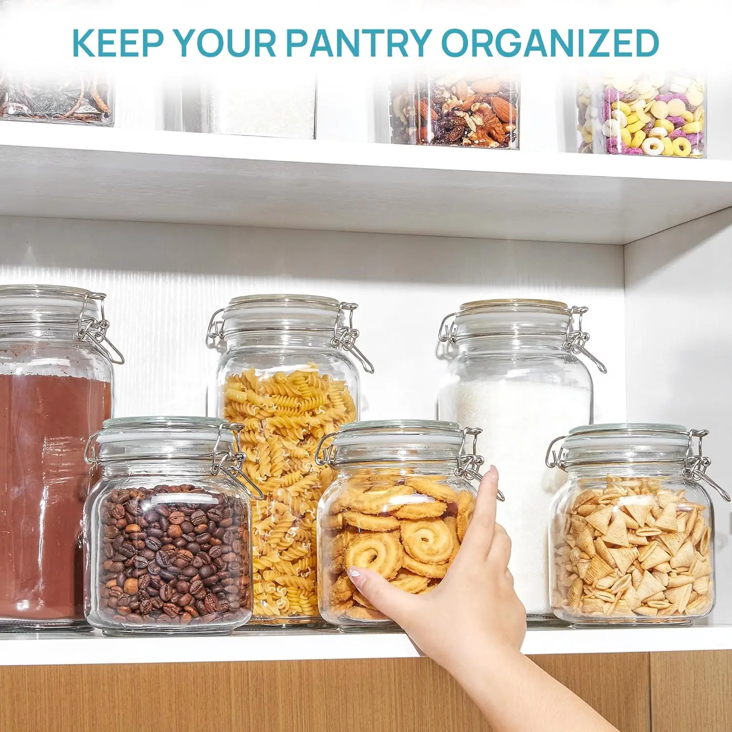 78oz Glass Food Storage Jars with Airtight Clamp Lids, 3 Pack Large Kitchen Canisters for Flour, Cereal, Coffee, Pasta and Canni