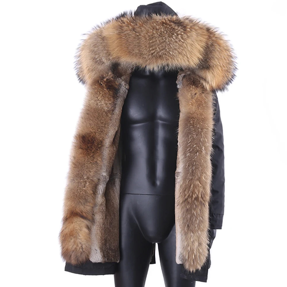2023 Fashion Thick Warm Winter Men Jacket Long Real Rabbit Fur Coat Waterproof Man Parka Big Large Raccoon Fur Collar Detachable 3