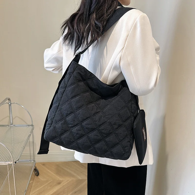 Composite Bag New Casual Shoulder Bag Korean Style Thread Diamond Lattice Crossbody Purses and Handbags Commute Casual All-match