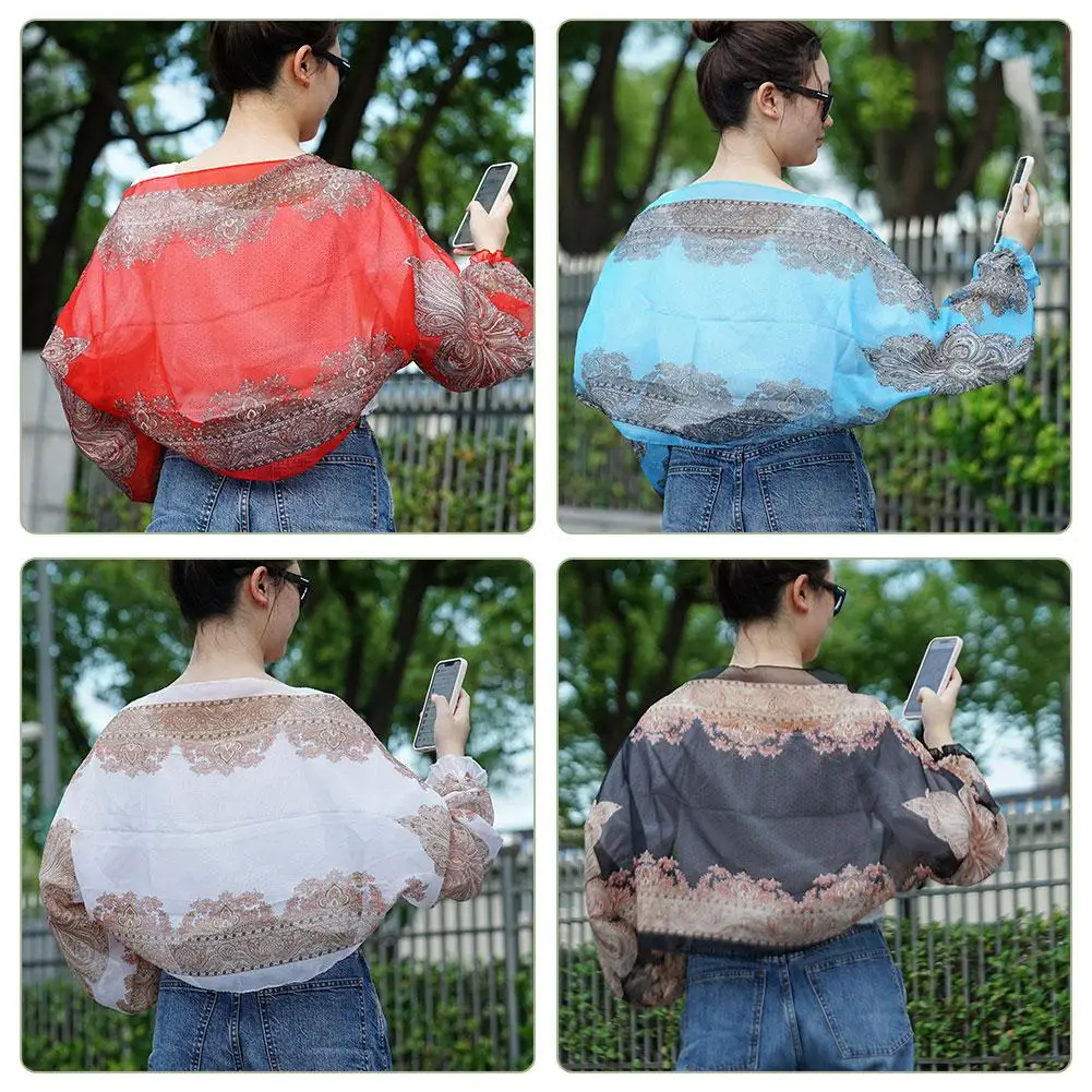 Summer Chiffon Sunscreen Fake Collar Clothing Shawl Outdoor Riding Printing Sun Protection Sleeves Silk Scarf Wrap Shawl