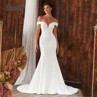 Elegant Mermaid Wedding Dress Women Open Back Off The Shoulder Sweetheart Simple Bridal Gown Train Vestidos De Noiva Customized 1