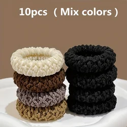 Set of 10 High Elastic Thick Hair Bands - Elegant & Sweet Solid Color Bun Ties with Multi - Color Options - Size fits all (Black 10pcs)