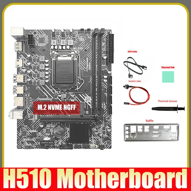 

Материнская плата H510 + кабель переключения + перегородка + термопаста LGA1200 DDR4 Gigabit LAN для G5900 I3-10100 10/11Th процессора