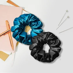 Luxurious 22 Momme Mulberry Silk Hair Scrunchie - Elegant 3.5cm Elastic Hair Tie (Peacock Blue Black)