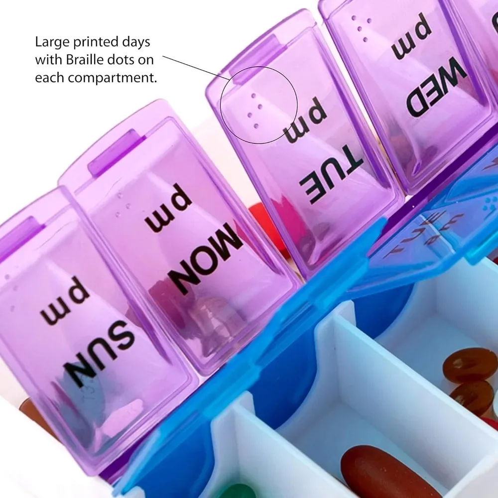 Premium Weekly Twice-Daily Pill Organizer - Easy Open, BPA-Free Travel Case for Vitamins and Medications