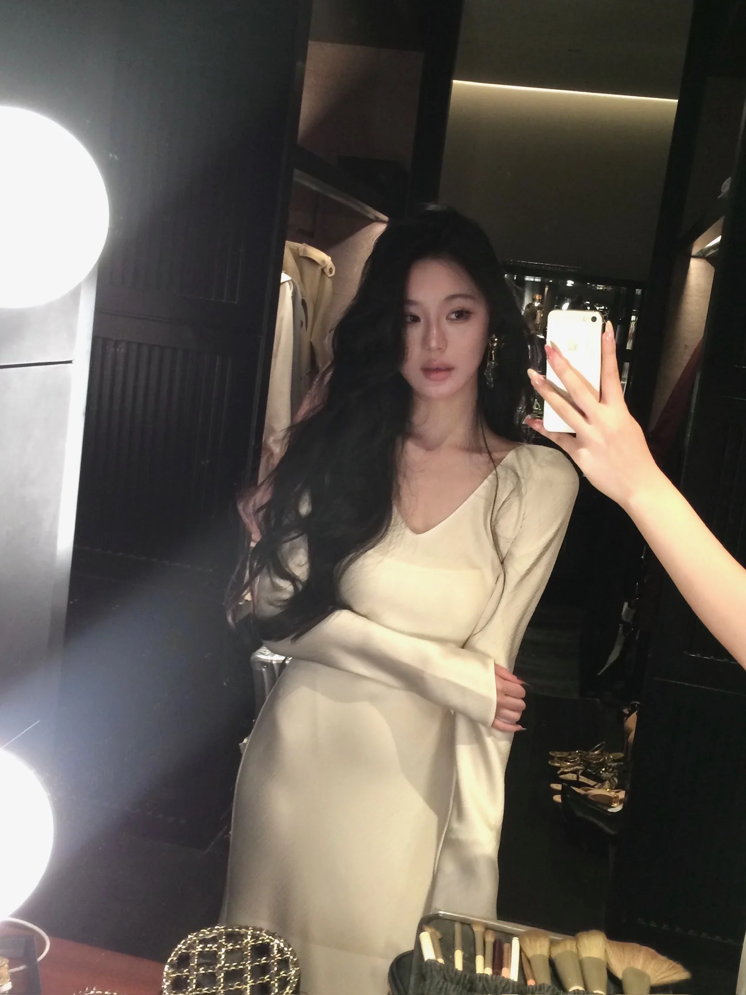 Vestidos largos de satén de otoño para mujer, vestido de fiesta de noche para boda, vestido de graduación, vestido de sirena de una pieza con cuello en V y mangas largas