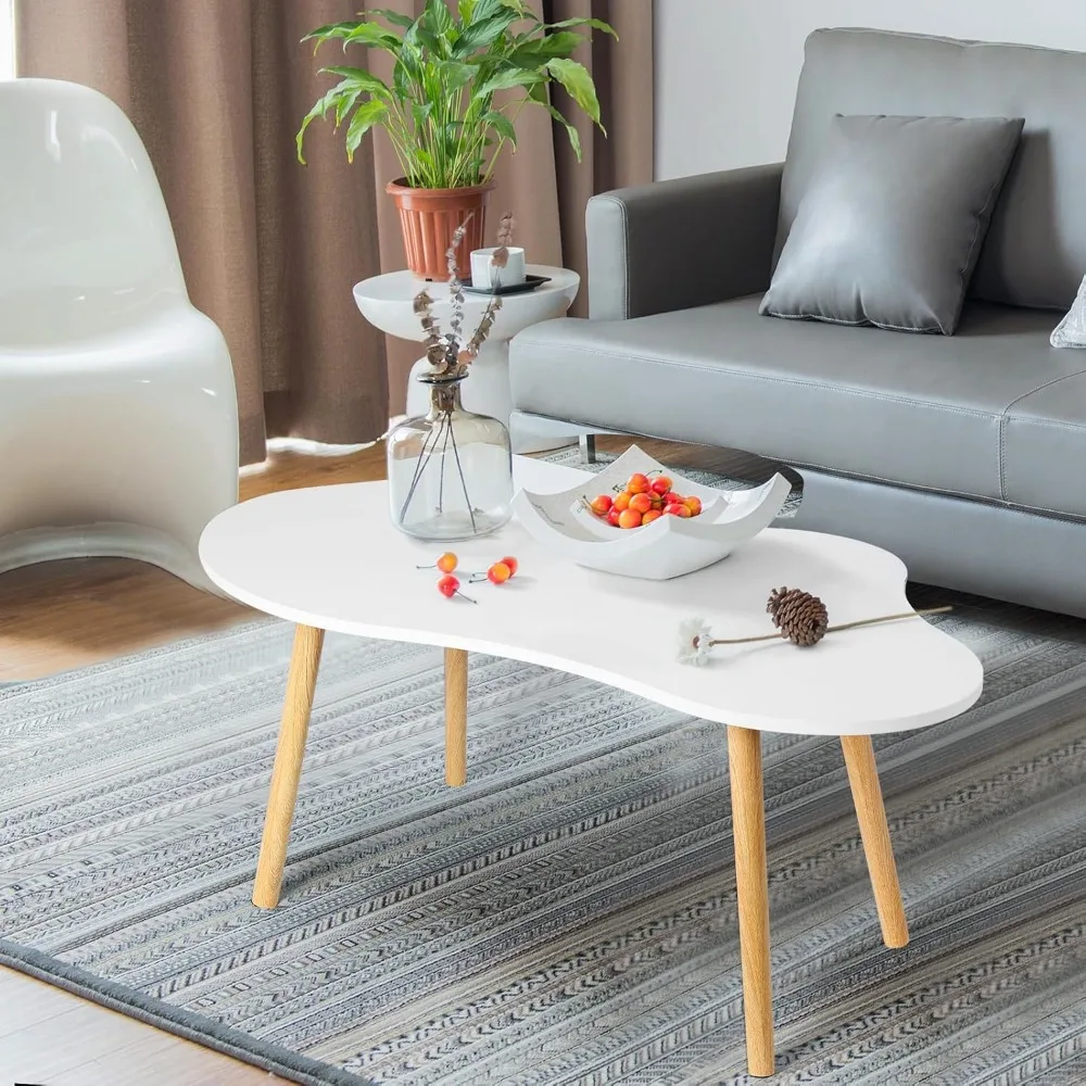 White Small Coffee Table, Modern Mid Century Coffee Table, Cloud Coffee Table, Unique Minimalist Coffees Tables for Living Room 3