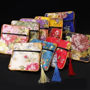 Borsellino in tessuto ricamato con motivo floreale e ciondolo portamonete in rame, portafoglio in tessuto, pochette per rossetto, organizer per gioielli, custodia per gioielli
