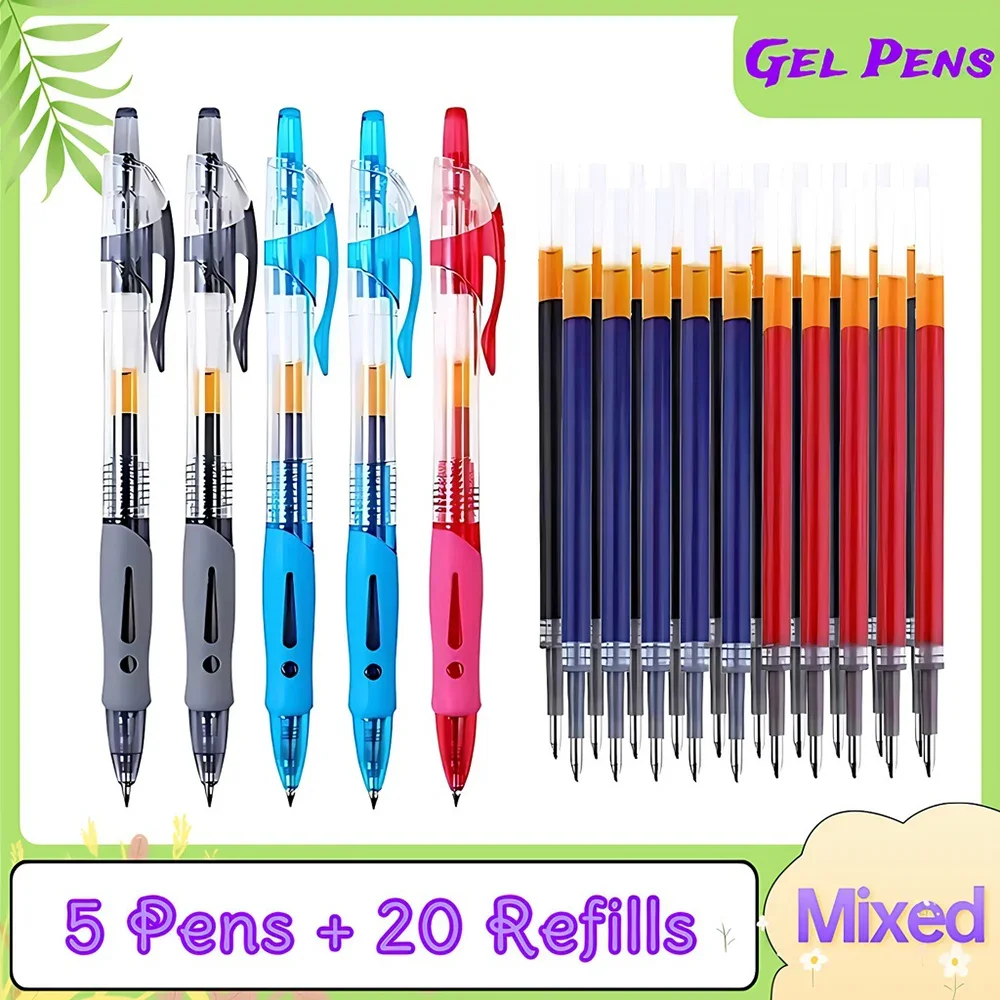 5-Pens-20-Refills-Retractable-Gel-Ink-Pen-Set-0-5mm-Fine-Point-Smooth ...