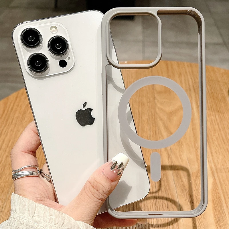For Magsafe Magnetic Wireless Charging Case for iPhone17 15 16 14 13 12 11 Pro Max  Hard Acrylic Clear Cover