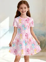 Robe de princesse pour filles avec imprimé dinosaure mignon, robe décontractée d'été pour filles, tenue graphique de dessin animé, cadeaux d'anniversaire, vêtements pour enfants 5