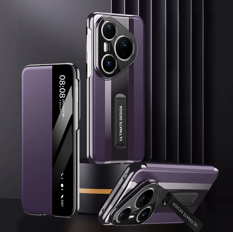 Huawei Pura Leather Case with Smart View Window and Invisible Kickstand