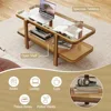 Rattan Coffee Table, 47.5" Rectangle Solid Wood Tea Table w/Tempered Glass Tabletop & PE Rattan Storage Shelf, 2-Tier Boho Coff 6
