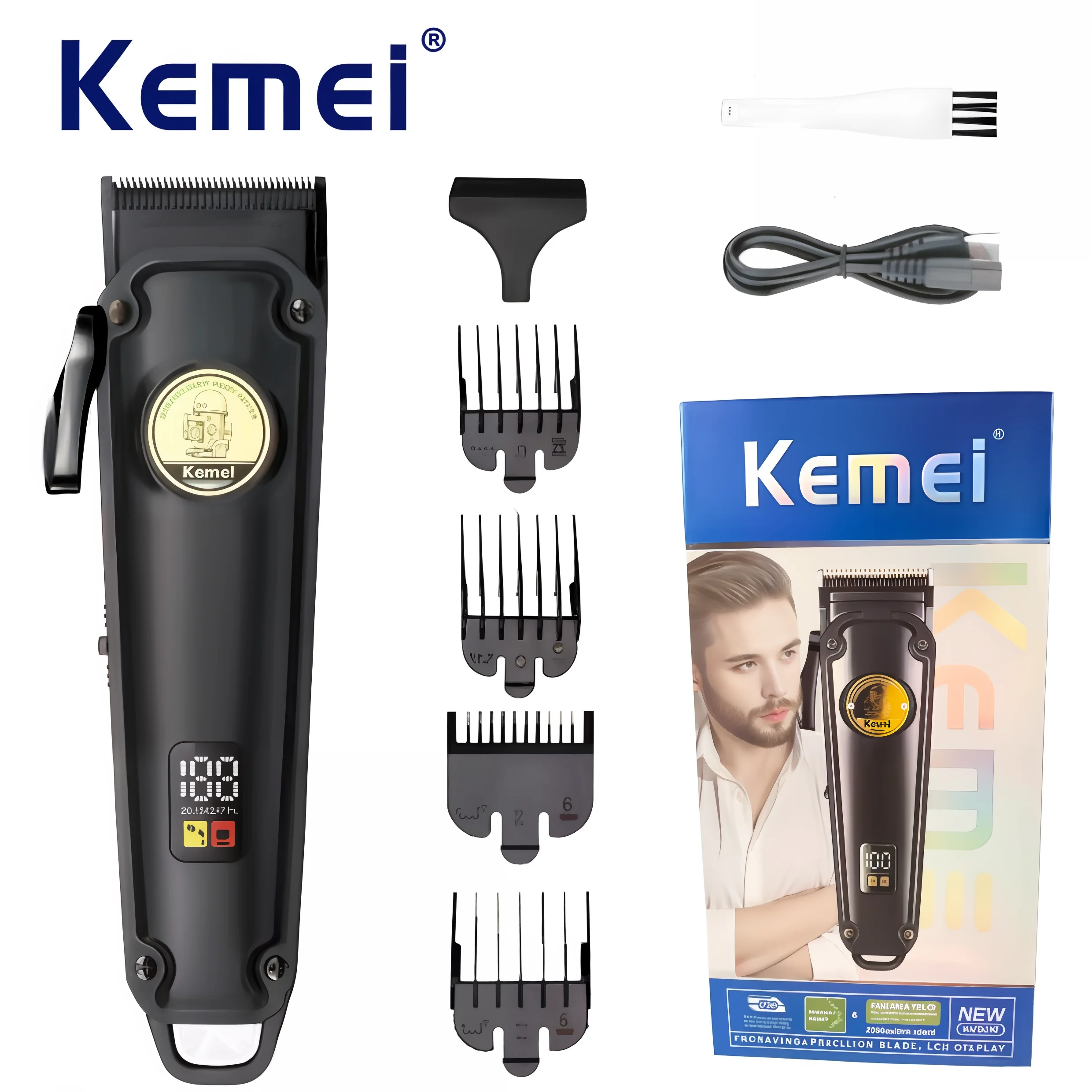 Kemei KM-2372 Lithium Battery Adjustable Trimmer Universal Serial Bus Rechargeable Cordless Electric Men's Trimmer