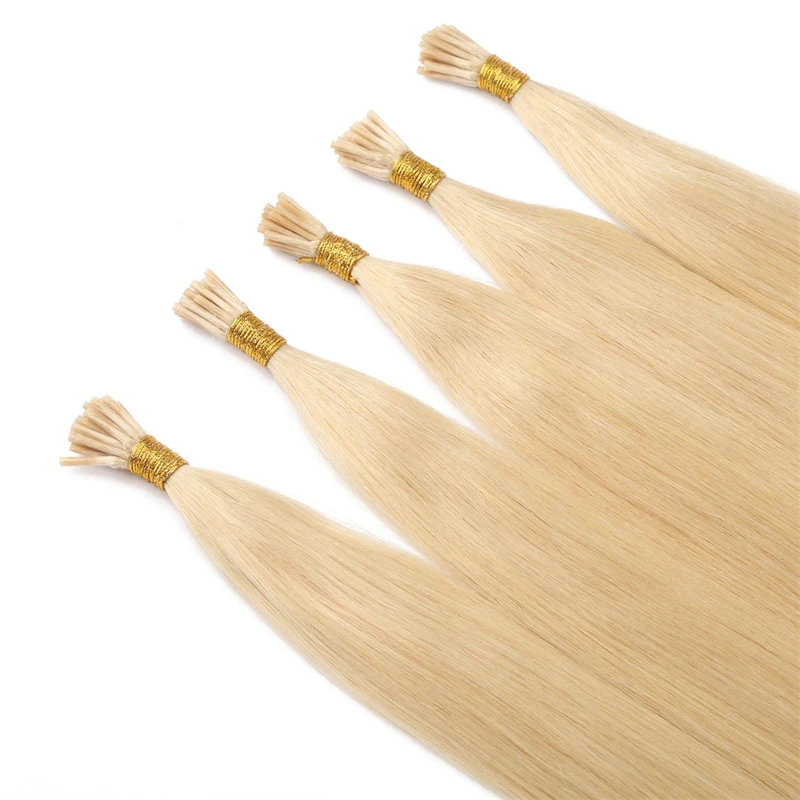 Hot sell 50/100strands I Tip Microlink Hair Extensions Straight Human Hair Fusion Keratin Micro Ring Stick Pre-Bond Blonde