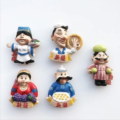 

Креативные полимерные 3D наклейки на холодильник, милые сувениры из синьцзянского этнического народа этнических меньшинств с живописными пятнами для еды и одежды