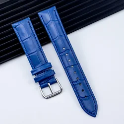Premium Genuine Leather Watch Band Strap with Steel Pin Buckle - High - Quality Wrist Bracelet - 22mm (Blue)