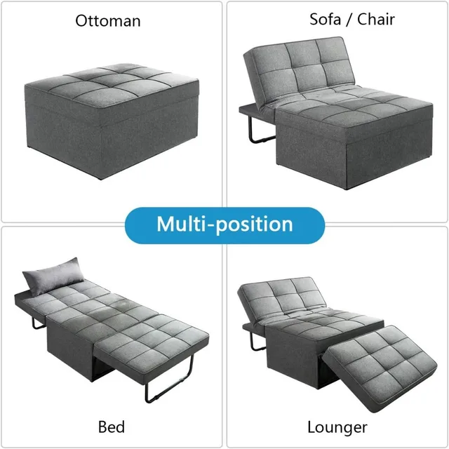 Sofa Bed, Convertible Chair Multi-Function Folding Ottoman Modern Breathable Linen Guest Bed with Adjustable Sleeper, Sofa Bed 4