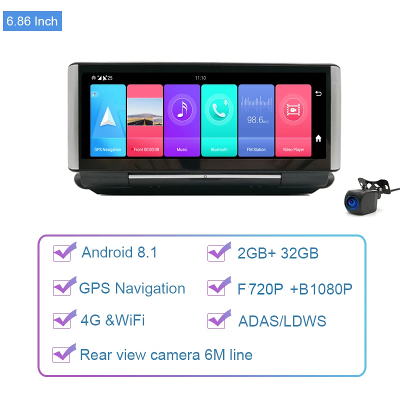 best truck gps Anfilite 4G 6.84 Inch Touch Screen Android 8.1 Car DVR ADAS WiFi  GPS Navigation 2GB+16GB Dual Lens Dash Camera Parking Monitor best gps navigation for car Vehicle GPS Systems