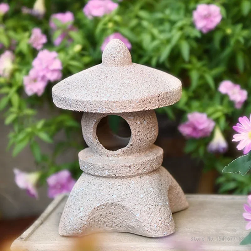 Japanese Zen Stone Tower Solar Lamp Outdoor Landscape Courtyard Creative Garden Decoration Small Night Lamp, Antique Palace Lamp