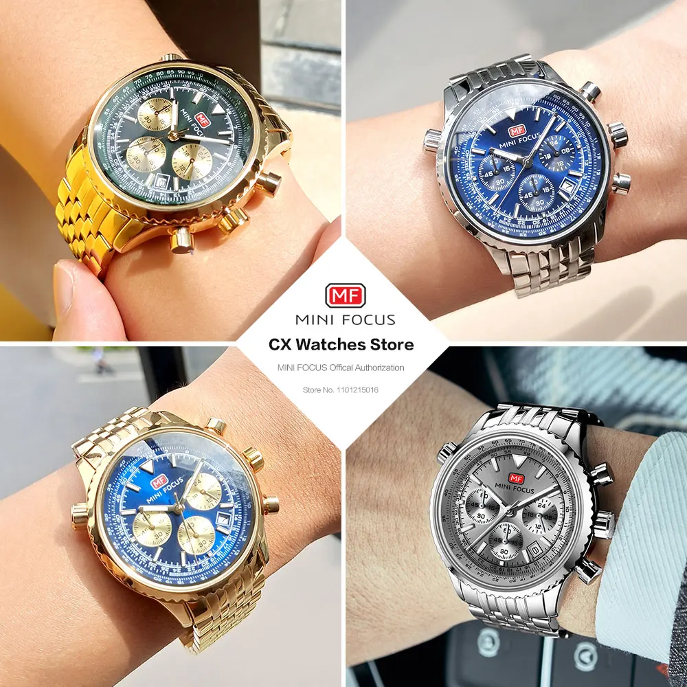 フォーデイズ拡散4本Set♪ MINI FOCUS Silver Blue Quartz Watch for Men Waterproof 24