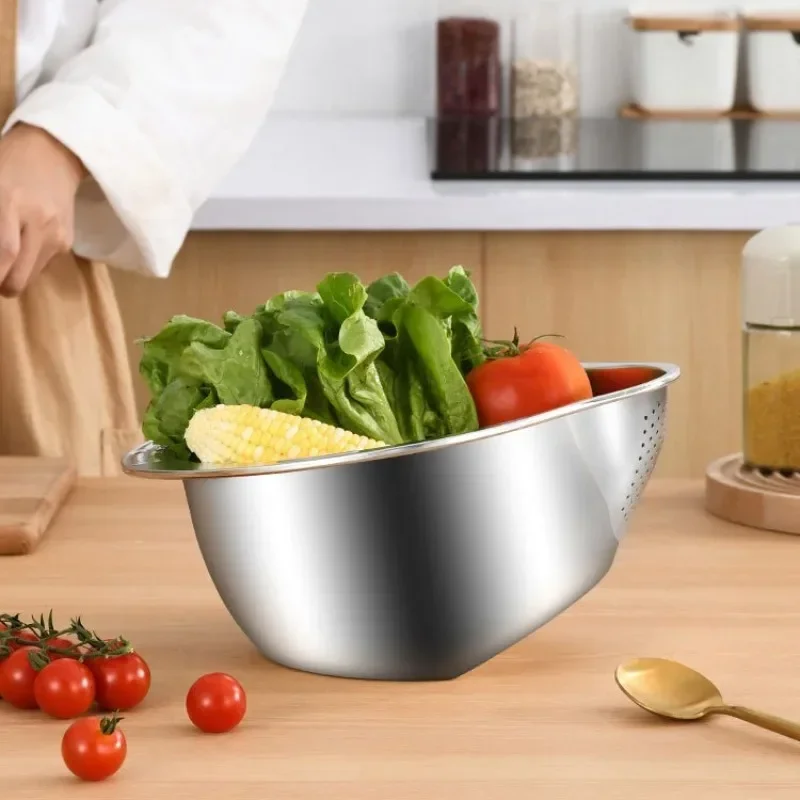 Votuyet Stainless Steel Rice Washer Strainer Bowl - Silver, 304 Stainless Steel, Multipurpose Kitchen Colander For Rice, Fruits, Vegetables