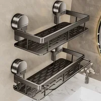Suction Cup Bathroom Shelf No Drill Wall Mounted Shampoo Bottle Shower Rack Toilet Storage Rack Aluminum Bathroom Kitchen