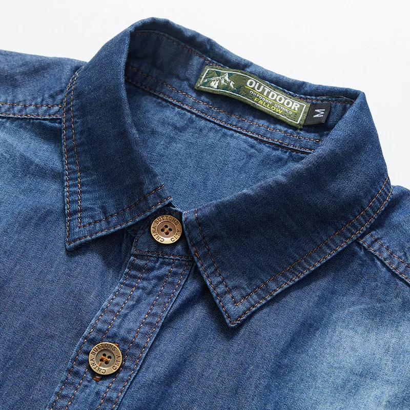 Denim Shirt Men Clothing Short Sleeve Denim Tiki Fashion Blouses Social T-shirts Luxury Hawaiian Cotton denim shirt