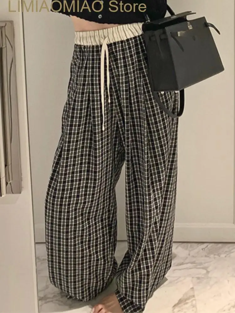 New Casual Fashion Wide Leg Pants Women Black Korean Style Baggy Pants Female High Waist Vintage Designer Pants Summer