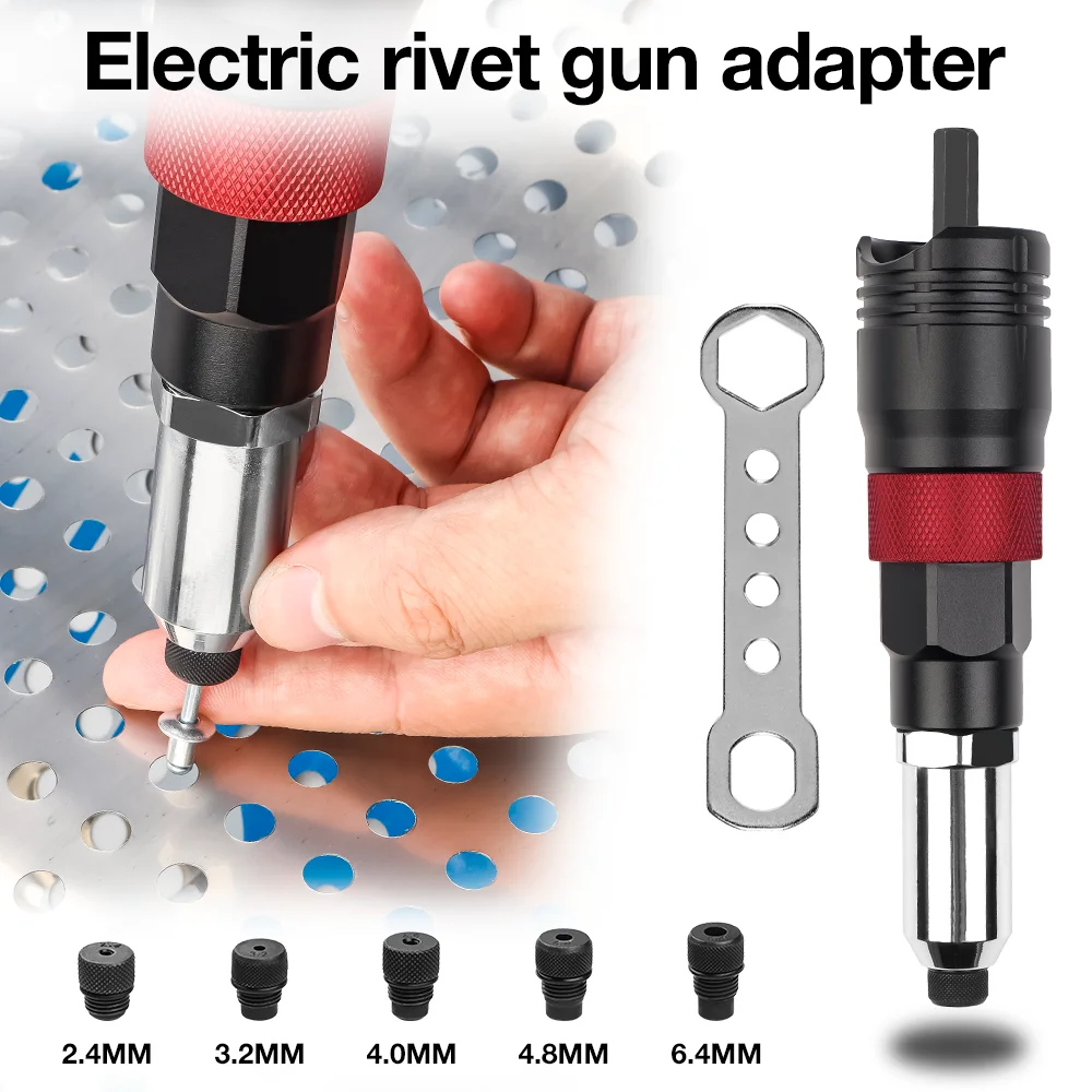 Home Cordless Rivet Gun Set 2.4mm/3.2mm/4.0mm/4.8mm/6.4mm Insert Nut Riveting Tools Industrial Electric Adapter