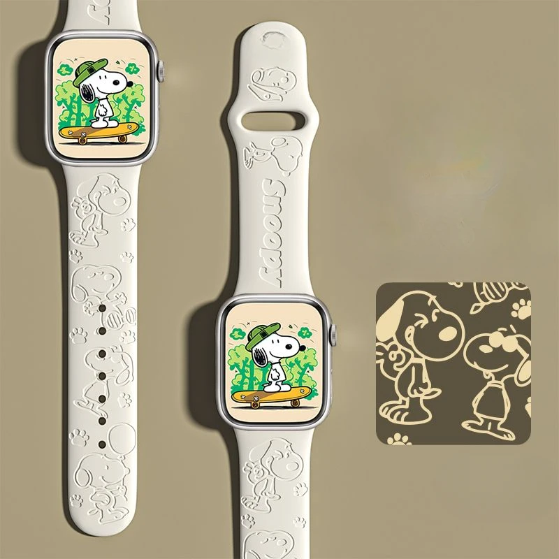 Kawaii Snoopy WatchBand for Apple 38mm 40mm 41mm 42mm 45mm 49mm Cartoon Embossed Effect Silicone Strap for Sport Watch Bracelet