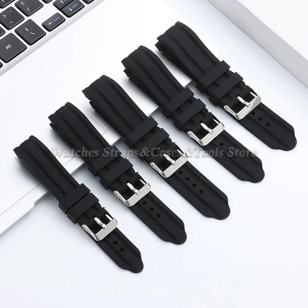 Deluxe Waterproof Silicone Sport Watch Band - Curved End, Soft Touch, Universal Fit