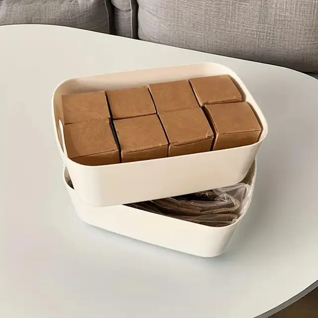Boîte de rangement de grande capacité avec couvercle, panier de rangement de jouets en plastique domestique, boîte de rangement d'articles divers de collation, organisateur de bureau 10 pièces 4