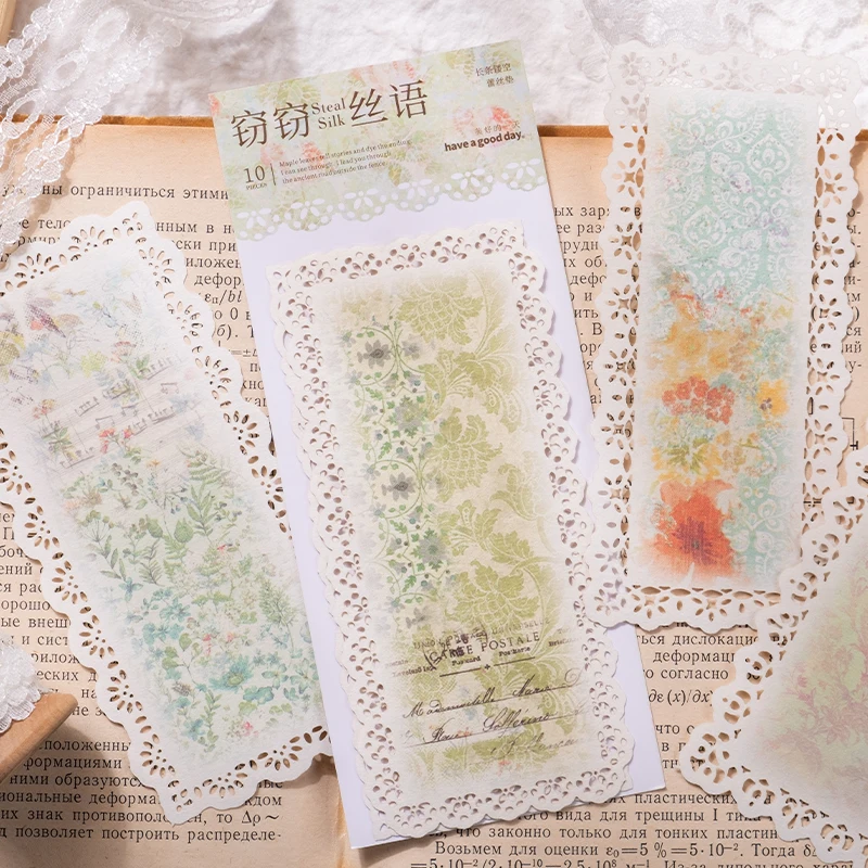 

10 pcs/pack Memo notes Hollowed-out lace pad literary and artistic fashion strip hand curtain decorative material paper 6 styles