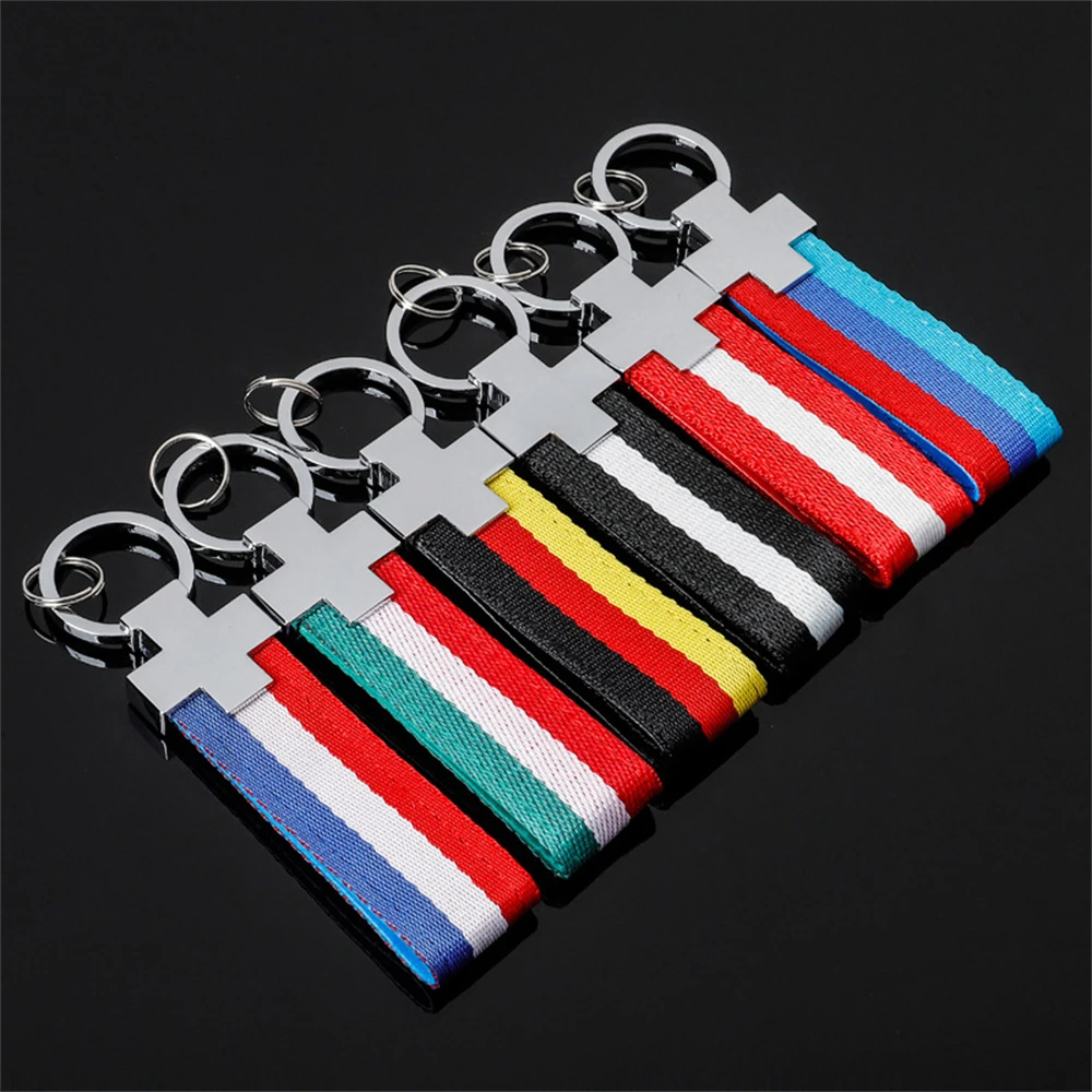 

Nylon Leather Belt Keychain Germany Italy France Flag Key Ring Chain Keyring Colorblock Webbing Charm Car Keychains Jewelry