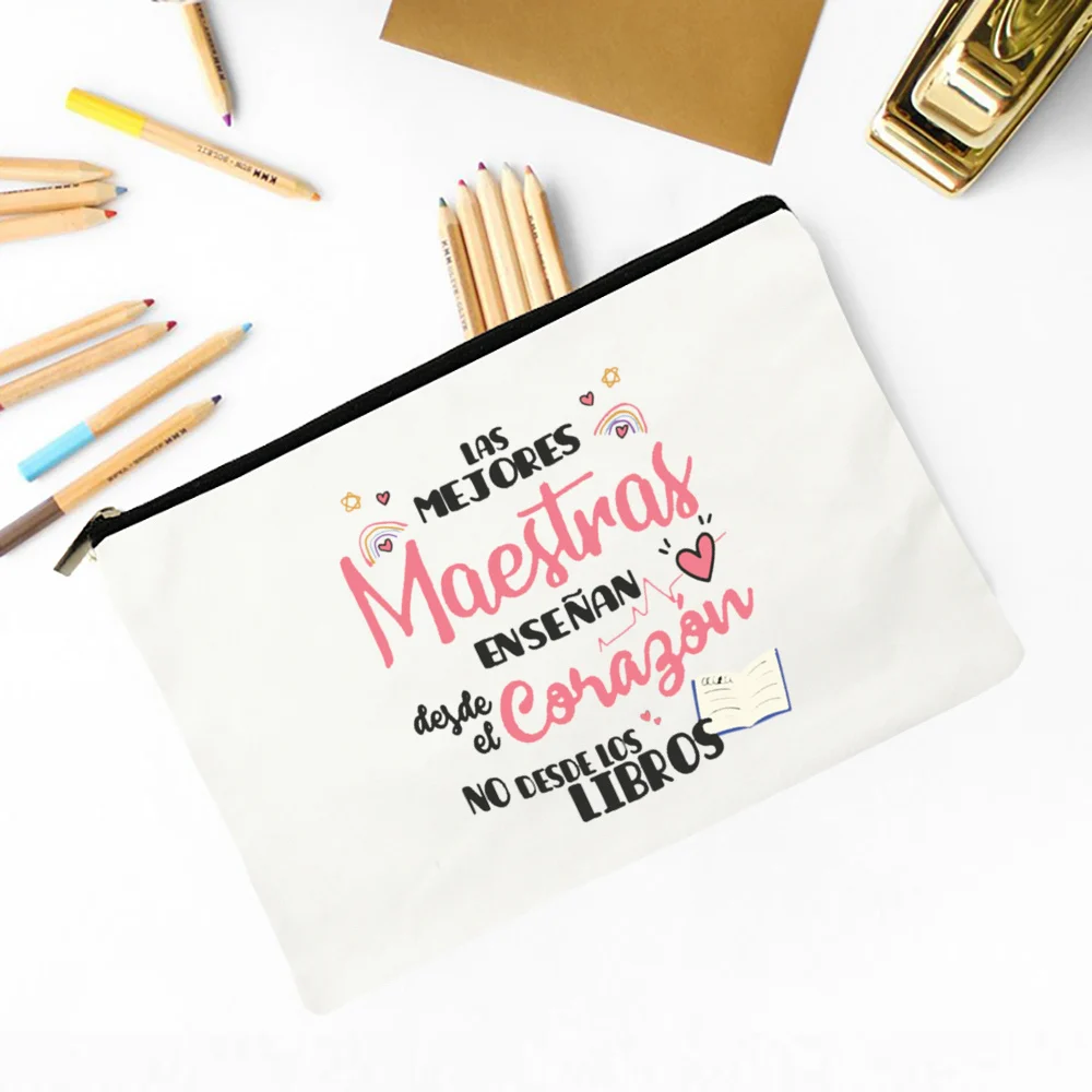Bester Lehrer der Welt, Make-up-Tasche mit spanischem Aufdruck, Reise-Neceser-Toilettenartikel, Aufbewahrungstasche, Bleistiftbeutel, Absolventen-Geschenk für Lehrer – Detail 15