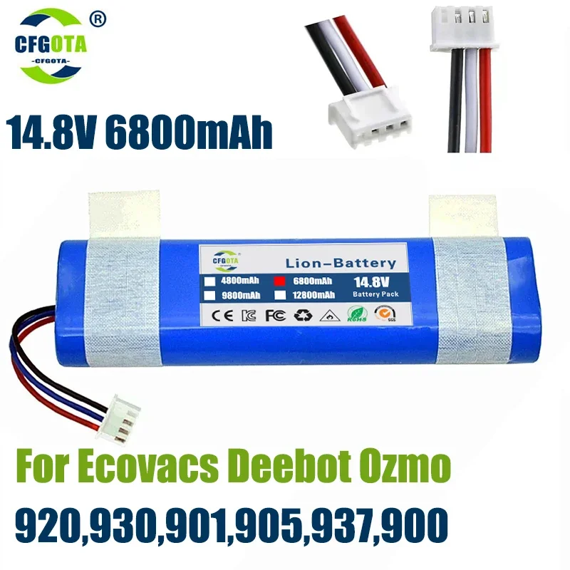 

100% новый 14,4 V 6800mAh аккумулятор для робота-пылесоса Pack Для Ecovacs Deebot Ozmo 900, 901, 905, 930, 937,