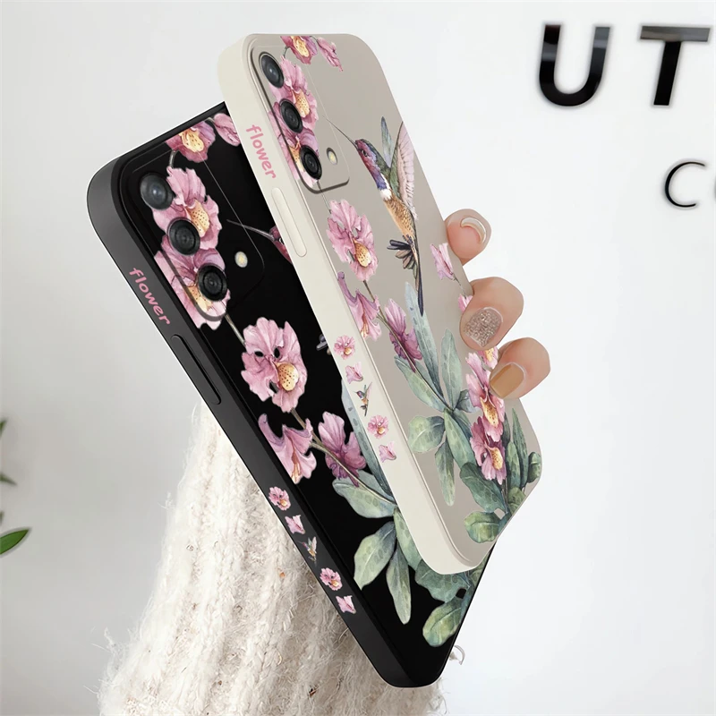 Chic Pink Flowers & Birds Shockproof Silicone Phone Case