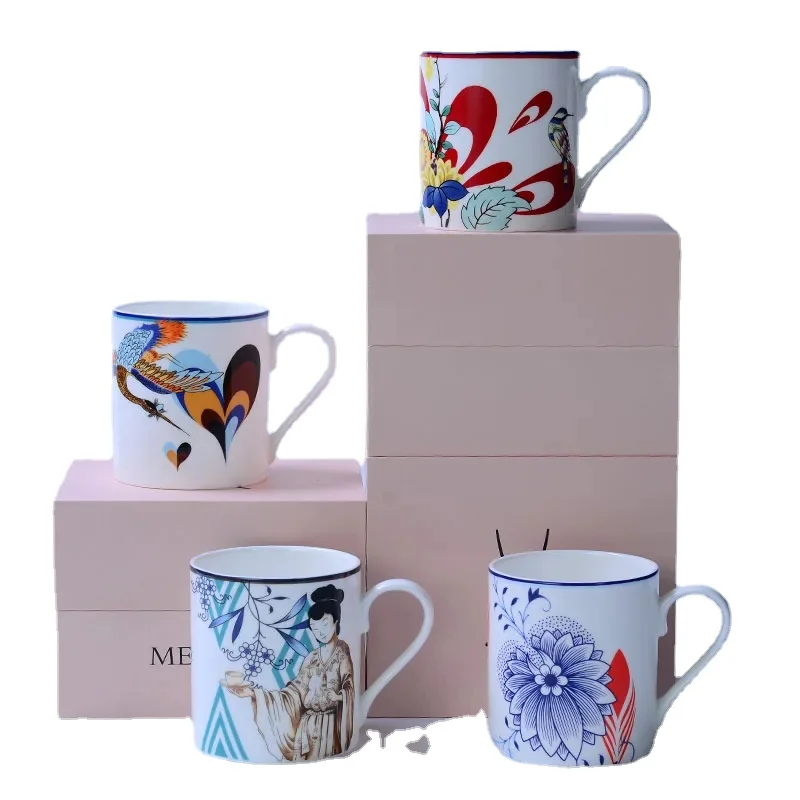 

European-Style Bone China Mug Milk Cup M Sen Pasteup Series Ceramic Cup Scented Tea Cup Water Cup Couple's Cups Tea Cup