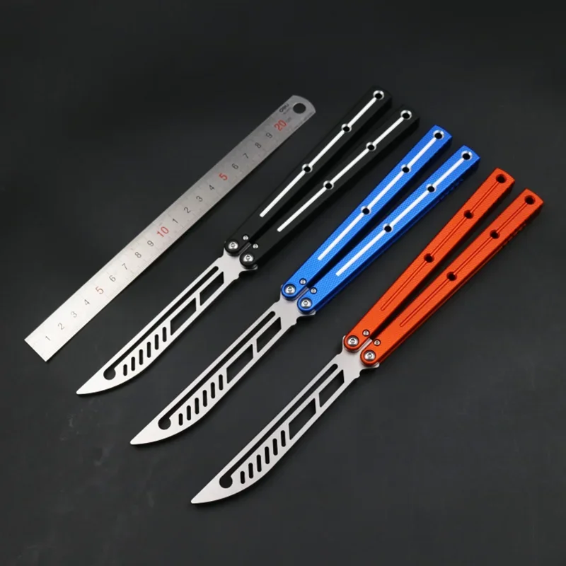 

TheOne Krake Raken Kraken Butterfly Trainer Knife Balisong Channel Aluminum Handle Bushing System Free-swinging Jilt EDC Knife