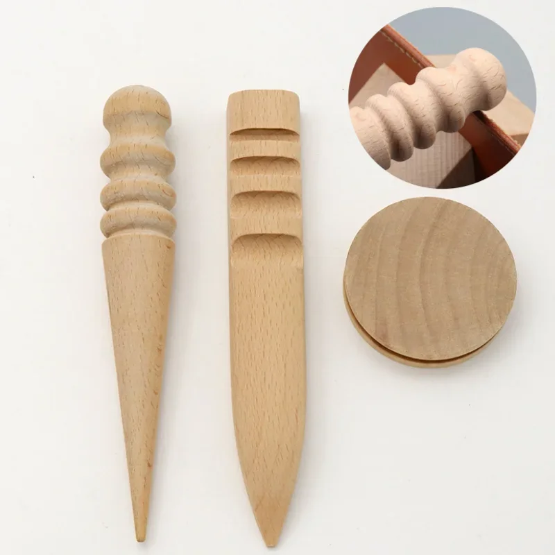 Wood Leather Solid Wood Round Burnishing Edge Leather Craft Tool Kit
