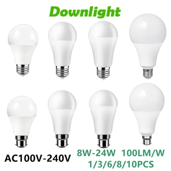 공장 직송 LED 전구 풀 전압, 플리커 없는 높은 루멘, 따뜻한 백색광, AC120V, AC230V, 8W-24W, E27, B22, 3000K, 4000K, 6000K