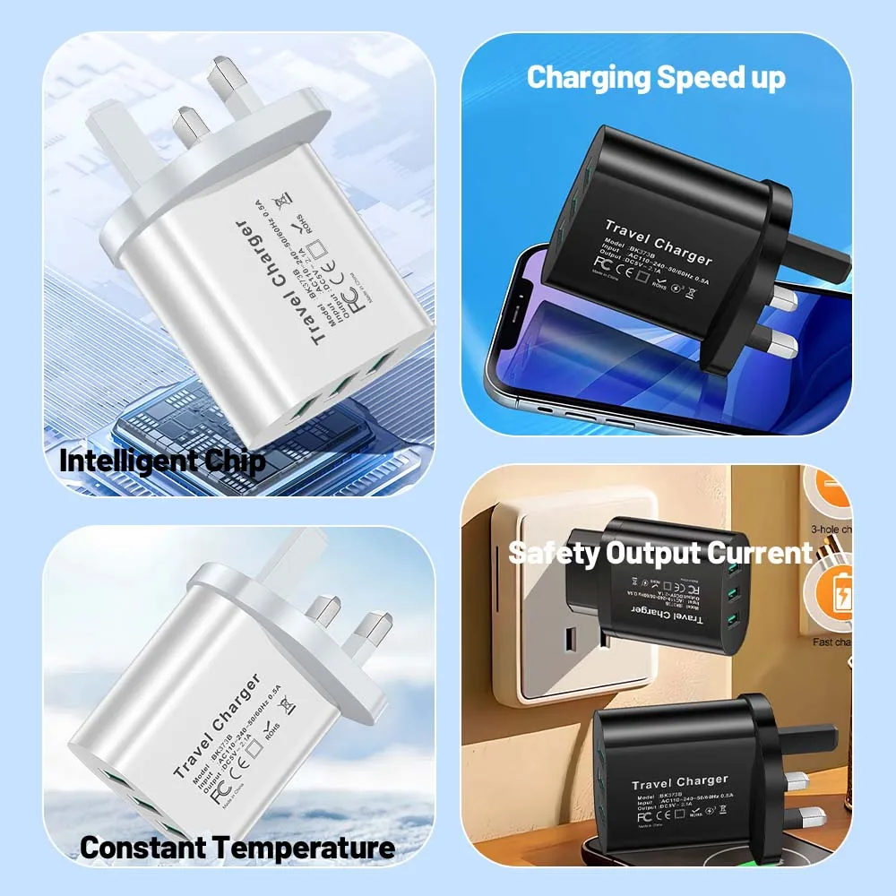 3 Ports USB Mobile Travel Charger For iPhone Samsung Huawei Xiaomi Plug Charging Universal Adapter EU/US/UK Plug