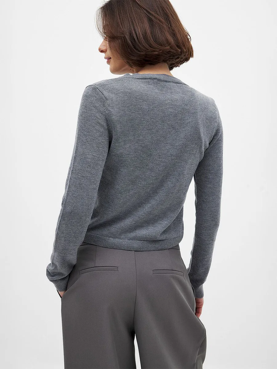 Bornladies Women's Solid Color Knit Cardigan New Autumn Round Neck Thin Sweater Knit Base Layer Top Jumpers